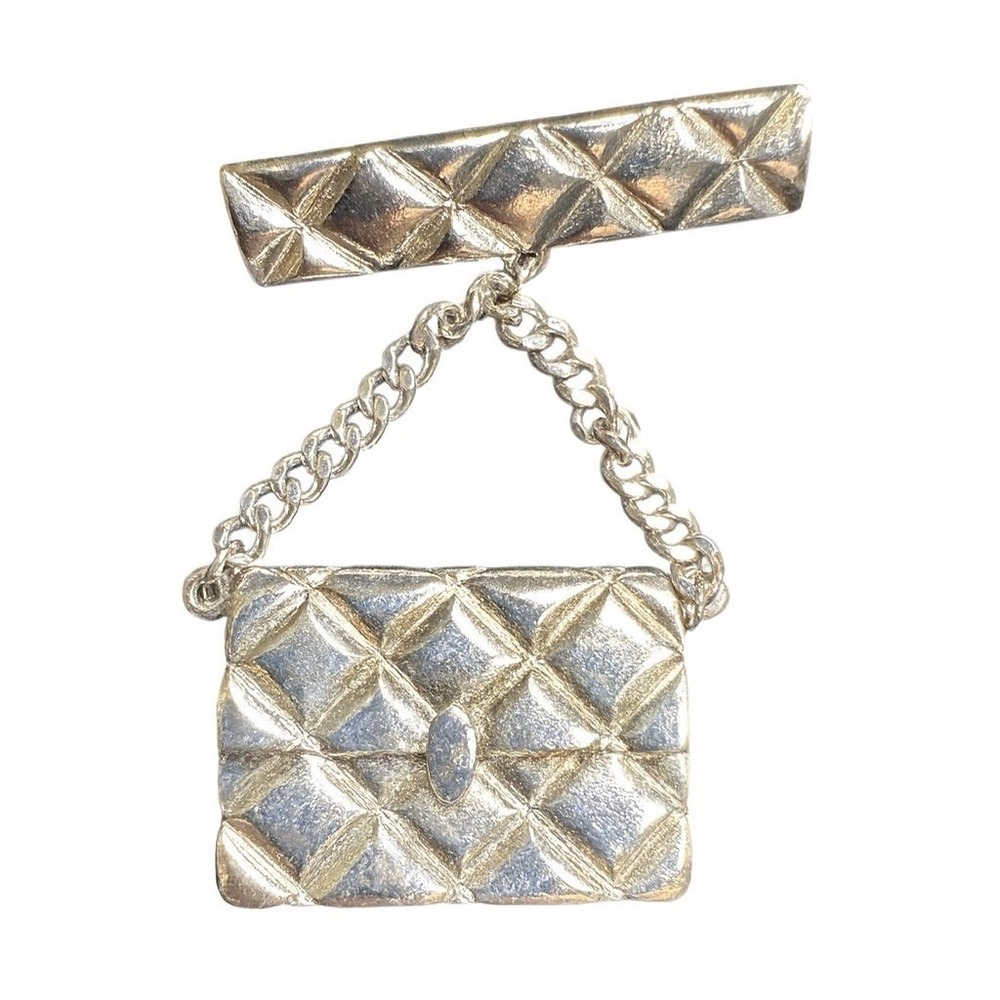 Vintage Purse Handbag Brooch Pin Quilted Design Silver Tone Accessory Retro Gift